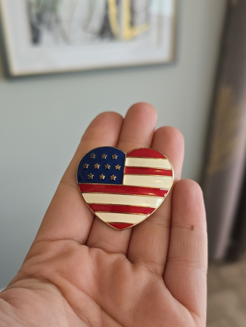 Patriotic Heart Flag Enamel Pin - Red, White & Blue